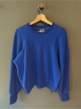 Sweaty Betty Women’s Kelly Blue Fleece Balloon Sleeves Pullover Sweatshirt